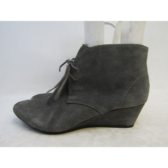 NINE WEST Womens Size 9 M Gray Leather Lace Up Wedge Ankle Fashion Boots Booties - Picture 1 of 11